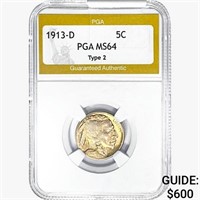 1913-D Buffalo Nickel PGA MS64 Type 2