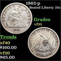 1862-p Seated Liberty 25c Grades vf++