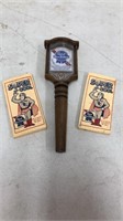 Pabst blue ribbon tap handle and 2 PBR sponge