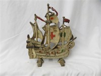 VINTAGE CAST IRON SPANISH GALLEON DOOR STOP 12"T