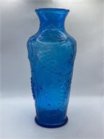 Blue Glass Fruit Vase Large 12.5" Art Deco Grapes