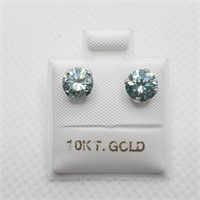 $300 10K  Light Bluish Green Moissanite(1.5ct) Ear