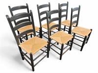 Set of 6 Green Painted Ladderback Dinning Chairs