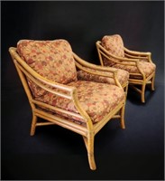 Pair of McGuire Tiger Crackle Chairs w/ Ottoman
