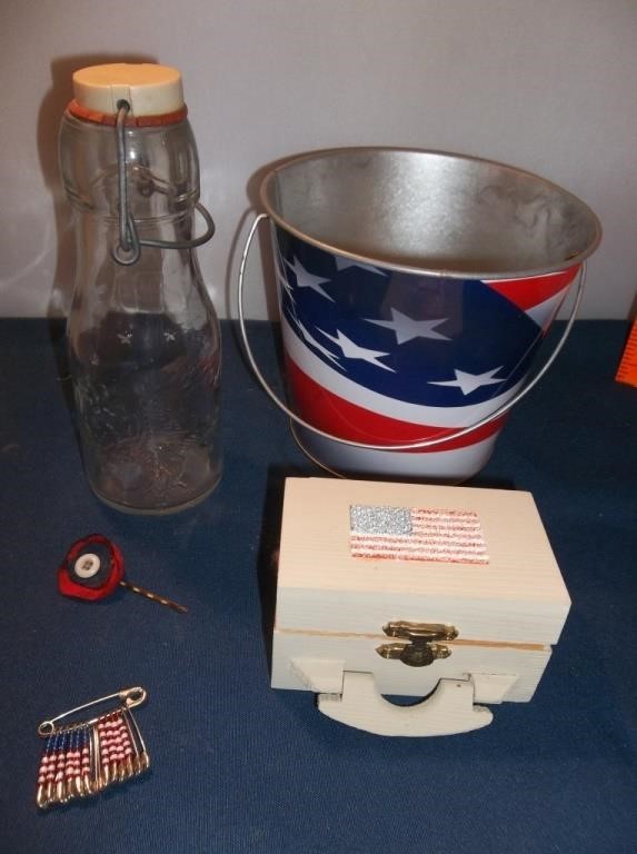 Patriotic 1898 Bottle, Jewelry, Cotton Box, Bucket