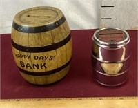 2 Small Vintage Barrel Coin Banks