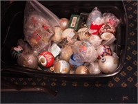 Container of Christmas ornaments
