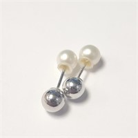 $120 Silver Ball And Fresh Water Pearl 2In1 Earrin