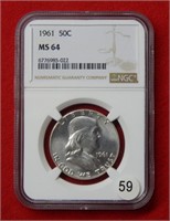 1961 Franklin Silver Half Dollar NGC MS64