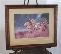 Framed Print: Frontiersman on Running Horses