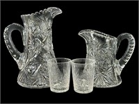 4-Pc Crystal Cut Glass Pitchers & Glasses
