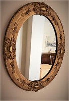 Ornate Antique Oval Wood/Plaster Wall Mirror