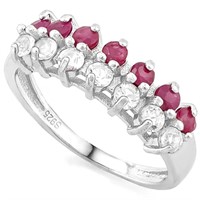 Ruby & White Topaz Line Ring in Sterling Silver