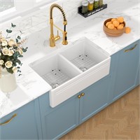 White Farmhouse Sink Double Bowl - Sarlai