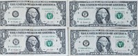 Lot Of 4 Star Note $1 Dollar Bills