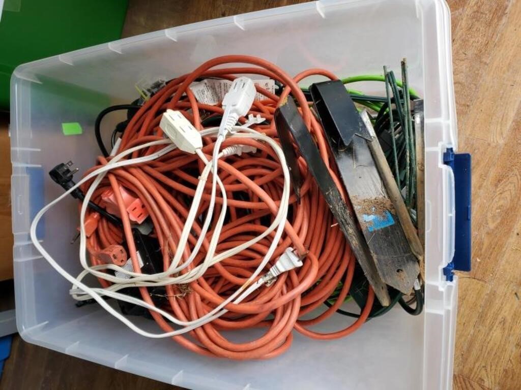 Tote of extension cords, etc