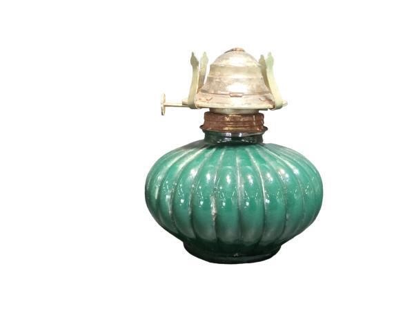 Vintage Green Glass Oil Lamp