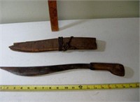 Antique Hatchet/Knife w/Wood Scabbard 19"