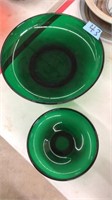 2 GREEN GLASS BOWLS