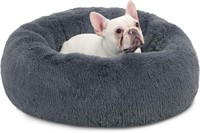 Long Plush Calming Dog Bed - Washable Round Dog