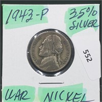 1943-P 35% Silver War Nickel