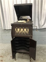 ANTIQUE IDEAL PHONOGRAPH CABINET & RECORD PLAYER