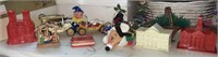 Vintage Ornament Lot: (3) Plastic Buildings,