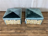 Pair of Blue Velvet Ottomans - Missing Button