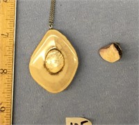 Fossilized bone pendent on a silver alloy chain an