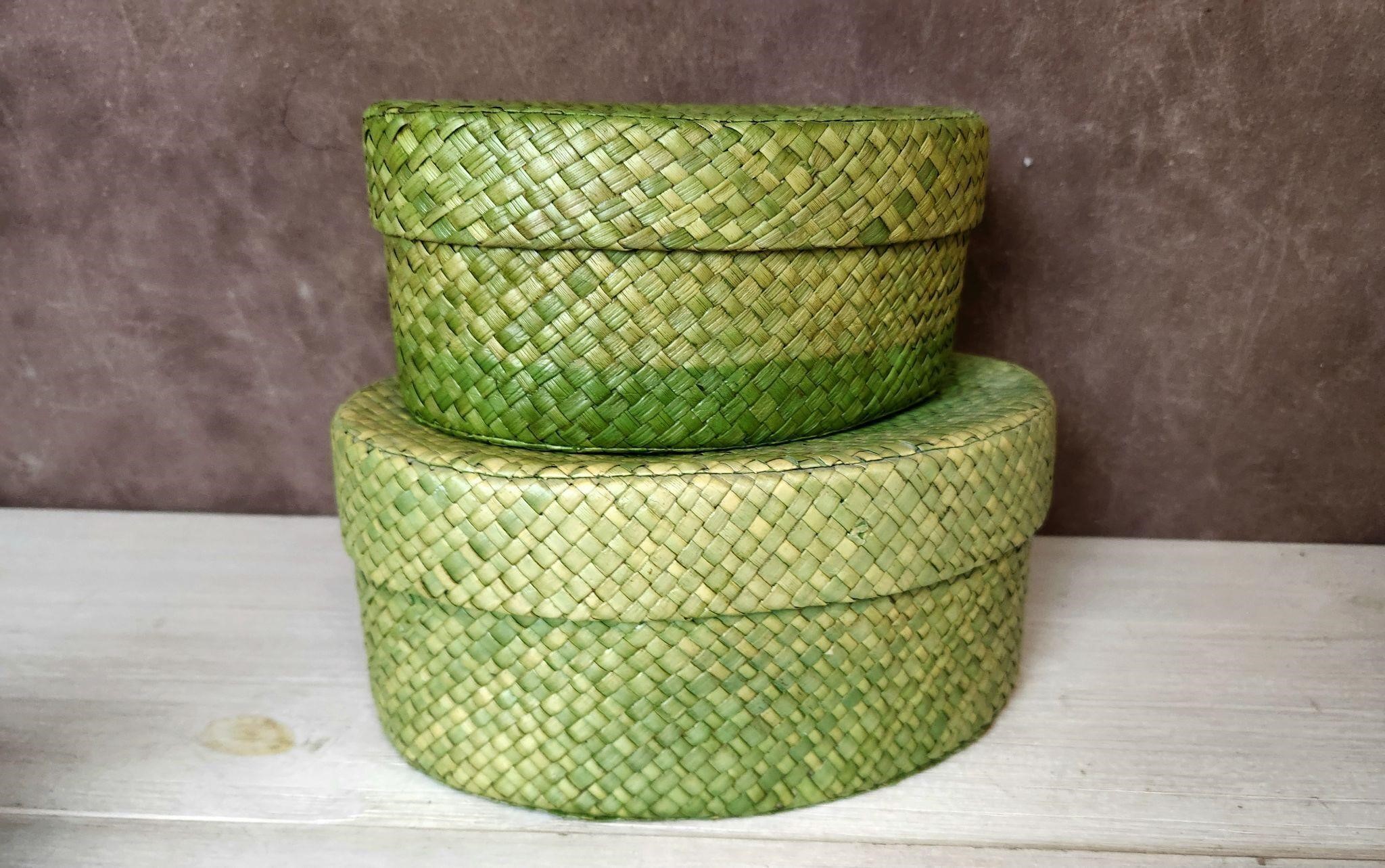 Set of 2 Green Woven Nesting Boxes/Baskets