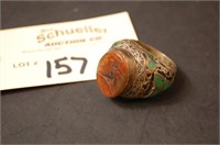 Men Tribal Ring W/ Jade Colored Inlay/Amber Stone