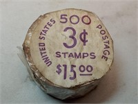 OF) Vintage 3 cent stamp roll, 500 stamps