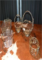 2 SILVER GRAPEVINE BASKETS AND FRYING PAN BASKETS