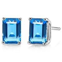 7x5MM Emerald Cut London Blue Topaz 2CTW Stud Earr