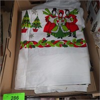 1950'S CHRISTMAS TABLECLOTH (STAINS), COTTON TREE>