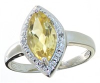 Marquise Cut Natural Citrine & Diamond Ring