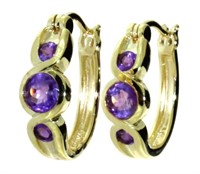 Genuine 2.20 ct Amethyst Hoop Earrings