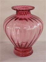 Large vintage cranberry glass vase, 10 1/2"h