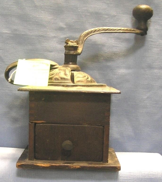 Antique dove tailed coffee grinder