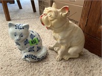 Chalkware Dog & Ceramic Cat Figurine