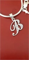 Letter B Sterling pendant with diamon on a ster.