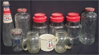 Group of vintage glass decanter and canisters