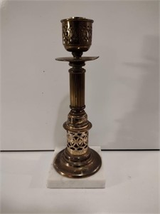 Antique Brass and Marble Candle Holder