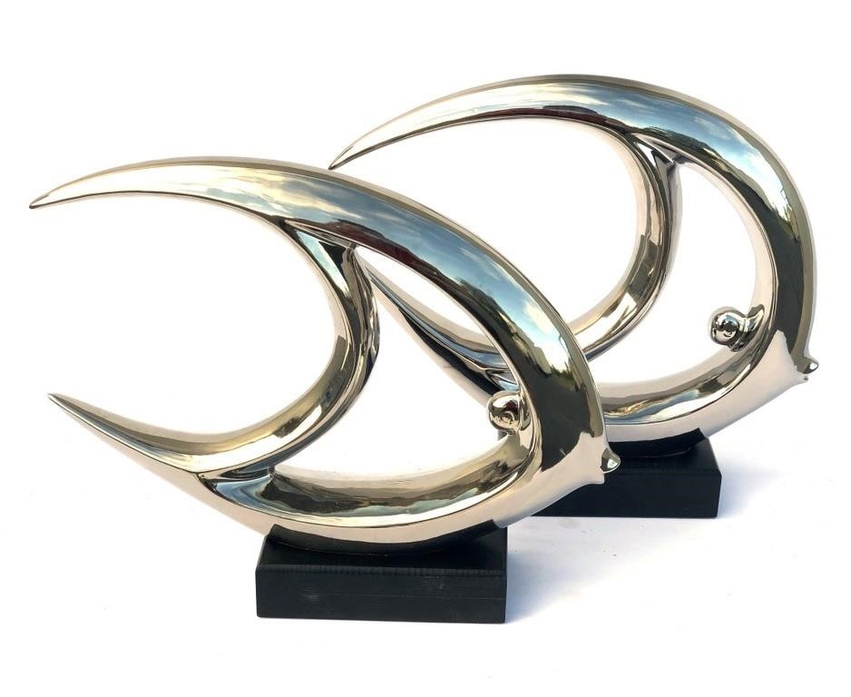Mirrored Chrome Fish Set of 2 on Bases