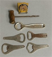 Group of Bottle Openers, Old Hand Drill, Compass