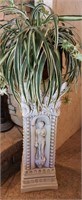 Greek Style Pillar Plant Stand w/ Faux Plant