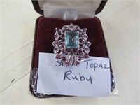 Sterling Silver Ring with Topaz & Ruby