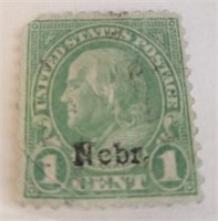 1929 1 Cent Franklin Nebraska Overprint Stamp