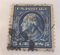 1908 - 1921 5 Cent Washington US Postage Stamp