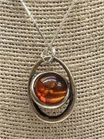 Sterling Silver & Amber Necklace- 7.47g